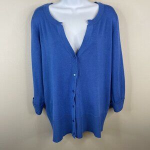 Cyrus Button Up Cardigan Sweater Womens 1X Cornflower 3/4 Sleeve Casual Career